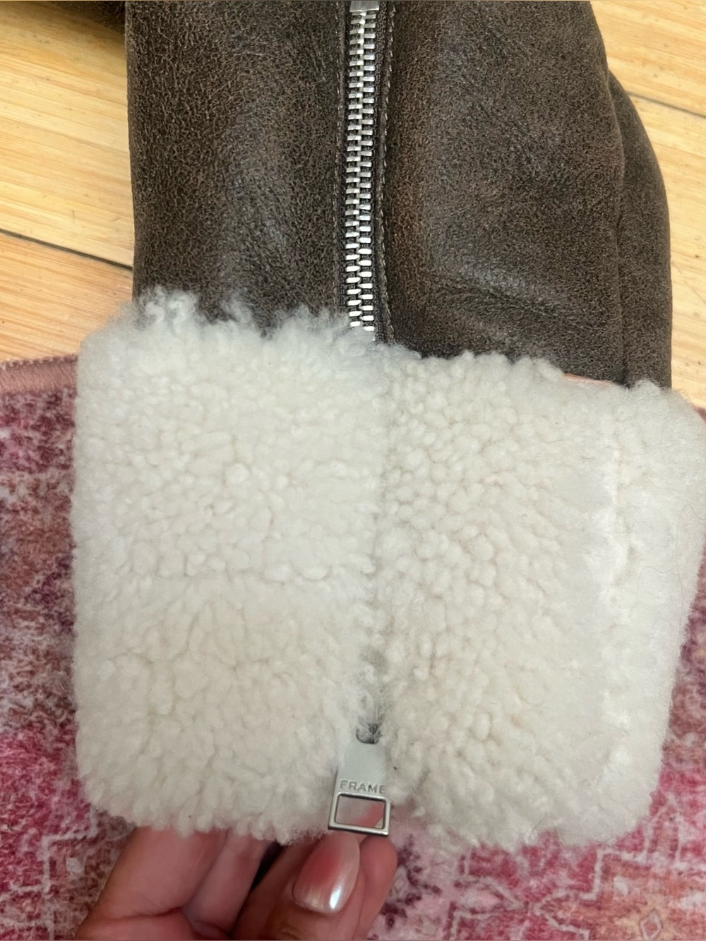 Frame Cropped Shearling Moto Jacket NEW - Picture 7 of 9